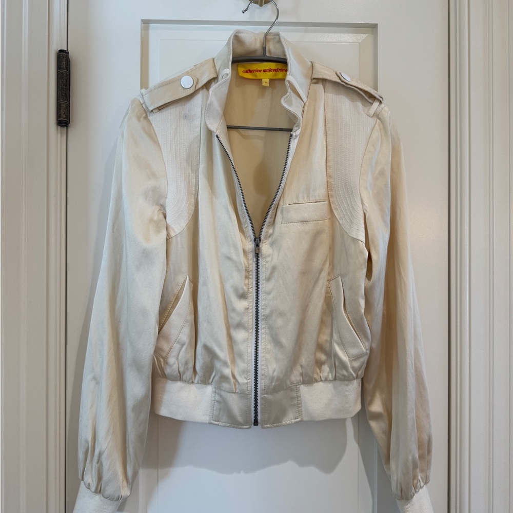 Catherine Malandrino Cream Cotton Silk Bomber Jacket